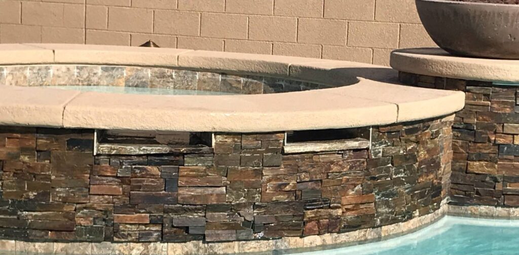 Stacked stone spa after