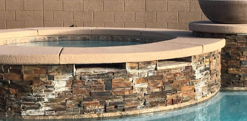 Stacked stone spa before